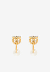 Salvatore Ferragamo Gancini Pearl Earrings Gold 760386 EA PEARL BAS 736178-ORO GIOVE + PERLE