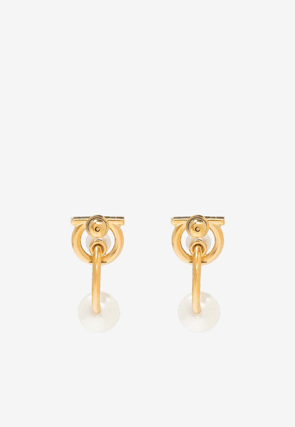 Salvatore Ferragamo Gancini Pearl Earrings Gold 760386 EA PEARL BAS 736178-ORO GIOVE + PERLE