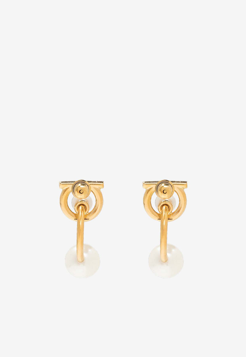 Salvatore Ferragamo Gancini Pearl Earrings Gold 760386 EA PEARL BAS 736178-ORO GIOVE + PERLE