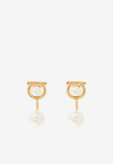 Salvatore Ferragamo Gancini Pearl Earrings Gold 760386 EA PEARL BAS 736178-ORO GIOVE + PERLE