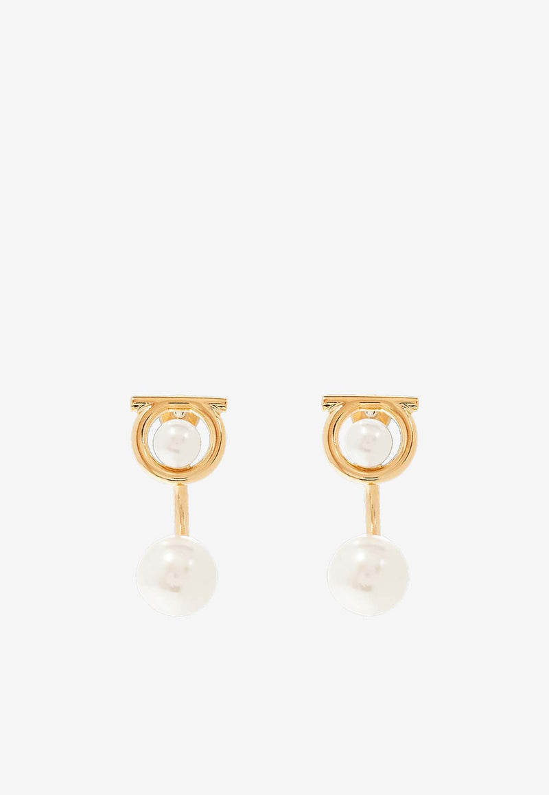 Salvatore Ferragamo Gancini Pearl Earrings Gold 760386 EA PEARL BAS 736178-ORO GIOVE + PERLE