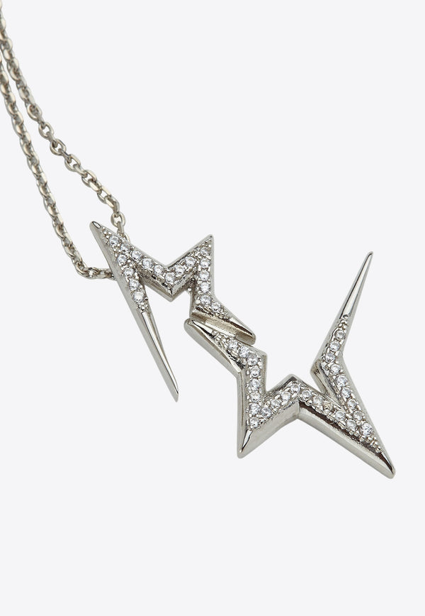Salvatore Ferragamo Embellished Double Star Chain Necklace Silver 760645 NKL FSTSTRAS 764444 PLD/CRYST