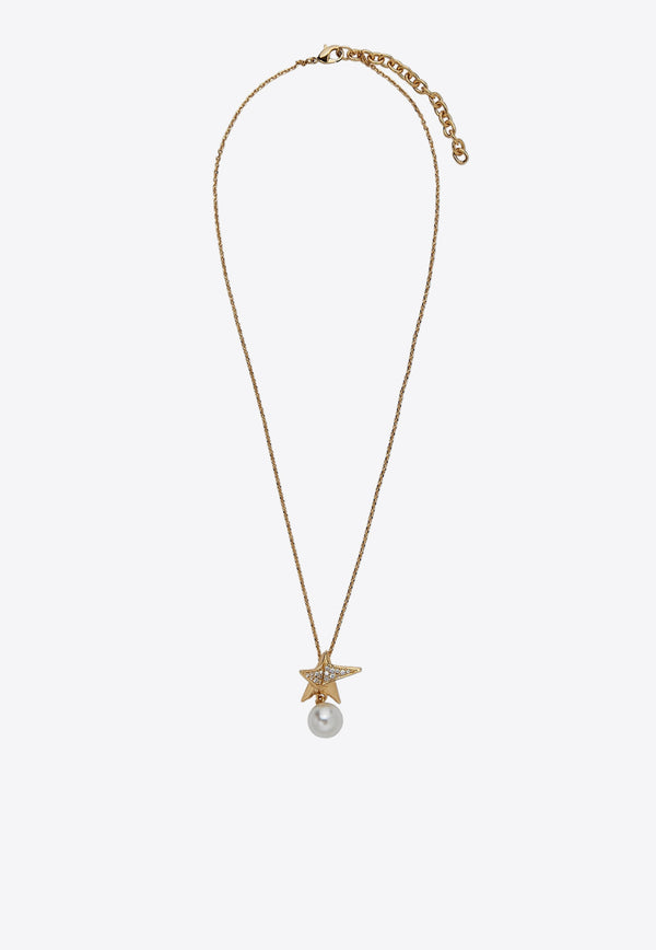 Salvatore Ferragamo Crystal-Embellished Star Chain Necklace Gold 760653 NKL ORIGPERL 764393 ORO/CRYST