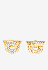Salvatore Ferragamo Crystal-Embellished Gancini Earrings 760699 NEW GSTR 14D 770433 ORO