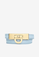 Salvatore Ferragamo Gancini Double-Twist Leather Bracelet Sky Blue 760768 BR HUG SMALL 776174 SKY BLUE/ORO