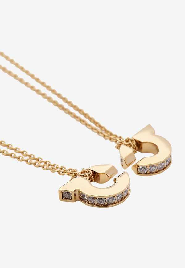 Salvatore Ferragamo Double-Gancini Chain Necklace Gold 760771 NKL FLUIDZIR 776250 ORO/CRYSTAL