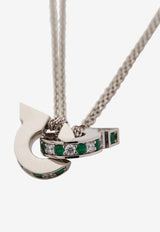 Salvatore Ferragamo Double-Gancini Chain Necklace Silver 760771 NKL FLUIDZIR 776252 PALLADIO/GREEN