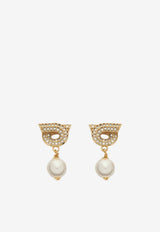 Salvatore Ferragamo Crystal Embellished Gancini Pearl Drop Earrings Gold 760781 EAR GSTR P 776604 ORO/PERLA