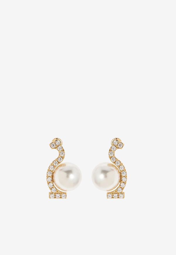 Ferragamo Crystal Gancini Pearl Drop Earrings Gold 760800 EAR ESSE STR 780371 ORO GIOVE/STR WHITE