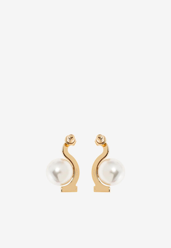 Ferragamo Crystal Gancini Pearl Drop Earrings Gold 760800 EAR ESSE STR 780371 ORO GIOVE/STR WHITE