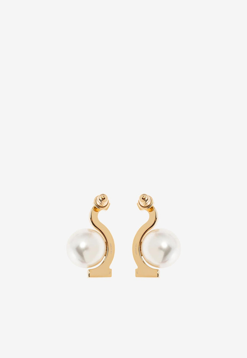 Ferragamo Crystal Gancini Pearl Drop Earrings Gold 760800 EAR ESSE STR 780371 ORO GIOVE/STR WHITE