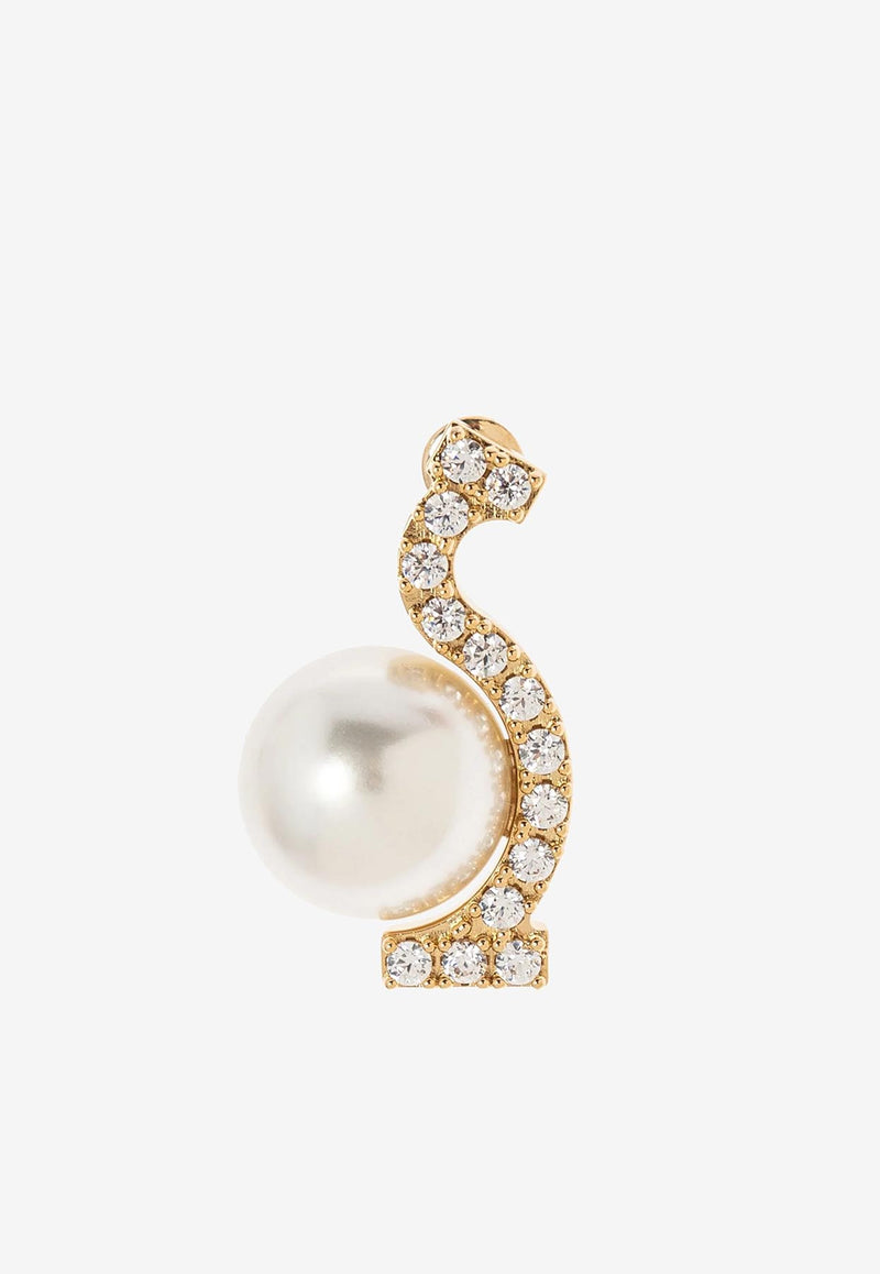 Ferragamo Crystal Gancini Pearl Drop Earrings Gold 760800 EAR ESSE STR 780371 ORO GIOVE/STR WHITE