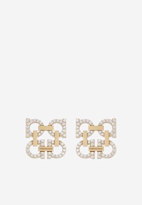 Ferragamo Four Gancini Crystal Stud Earrings Gold 760862 EAR 4GANCRYS 785150 ORO/CRYSTAL