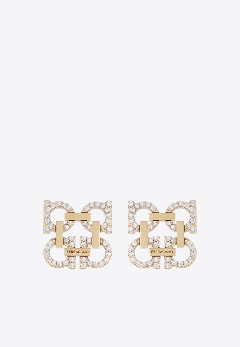 Ferragamo Four Gancini Crystal Stud Earrings Gold 760862 EAR 4GANCRYS 785150 ORO/CRYSTAL