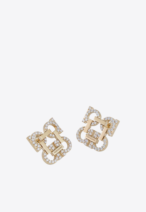 Ferragamo Four Gancini Crystal Stud Earrings Gold 760862 EAR 4GANCRYS 785150 ORO/CRYSTAL