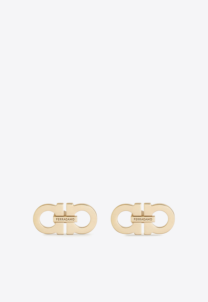 Ferragamo Double Gancini Stud Earrings Gold 760868 EAR 2GANCI 785178 ORO CHIARO