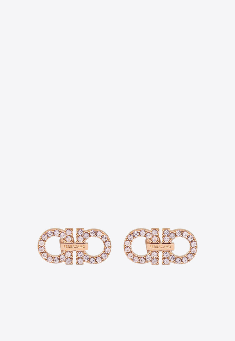Ferragamo Double Gancini Crystal Stud Earrings Rose Gold 760871 EAR 2GANCRYS 785179 FROZEN DEW