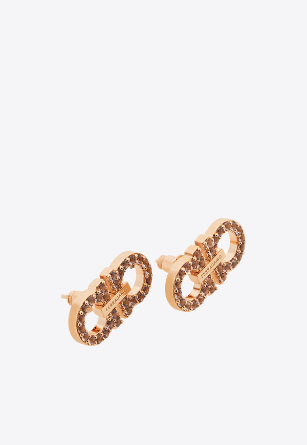 Ferragamo Double Gancini Crystal Stud Earrings Rose Gold 760871 EAR 2GANCRYS 785179 FROZEN DEW