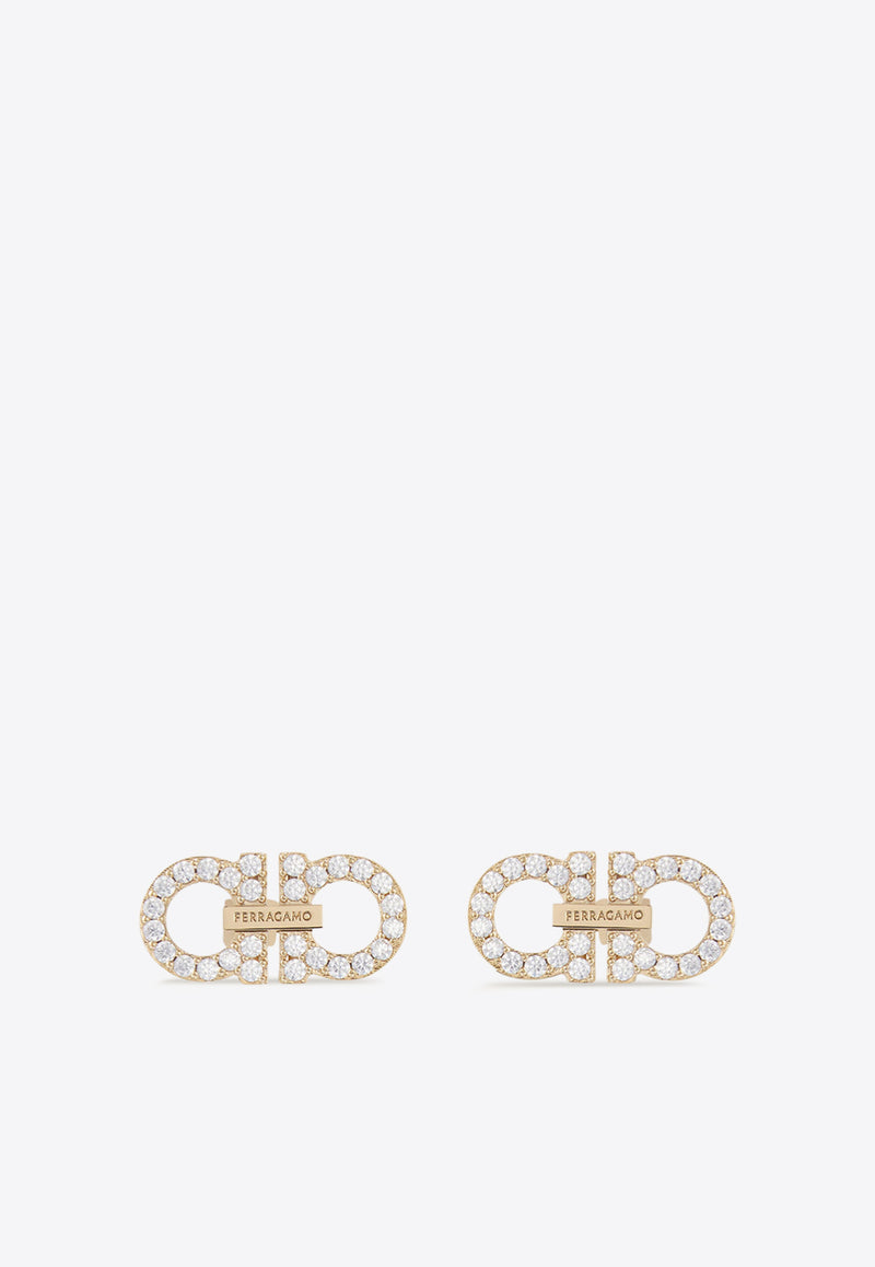 Ferragamo Double Gancini Crystal Stud Earrings Gold 760871 EAR 2GANCRYS 785180 FROZEN DEW