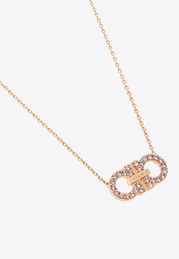 Ferragamo Double Gancini Crystal Pendant Necklace Rose Gold 760875 NKL 2GANCRY 785182 ORO/ROSA