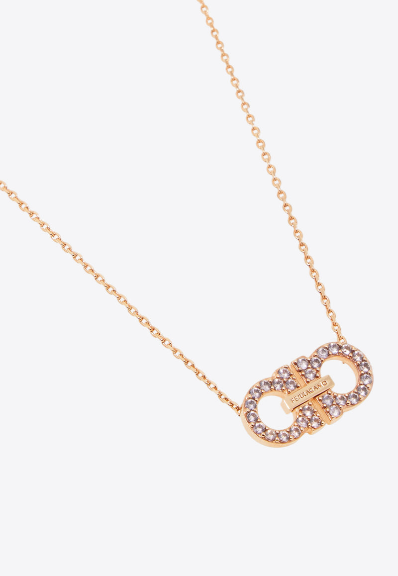 Ferragamo Double Gancini Crystal Pendant Necklace Rose Gold 760875 NKL 2GANCRY 785182 ORO/ROSA