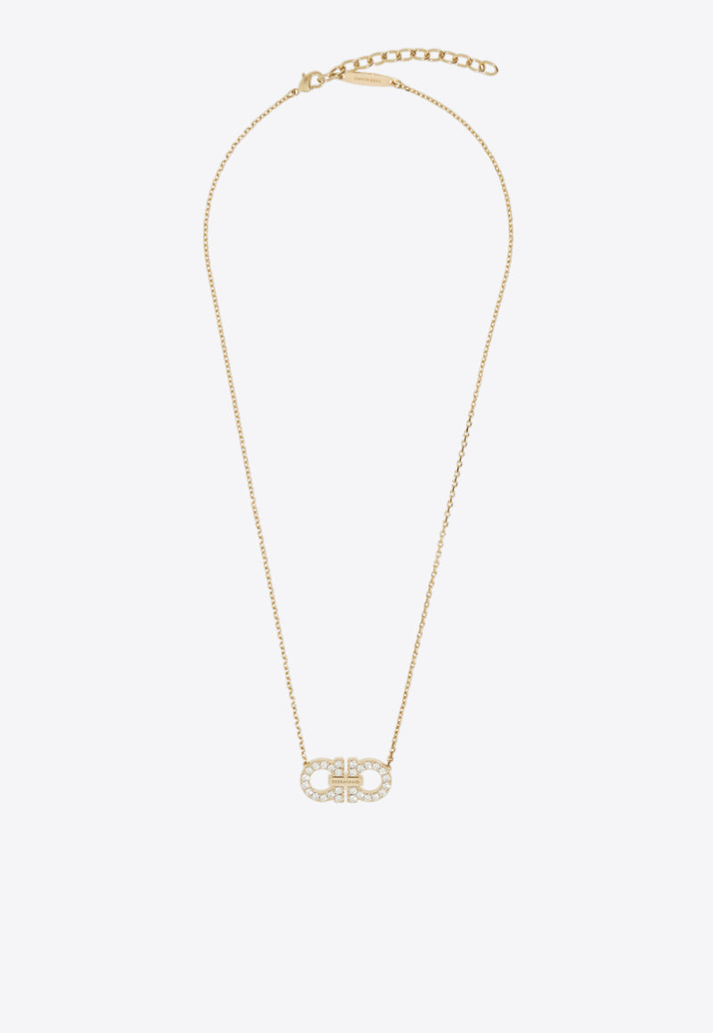 Ferragamo Double Gancini Crystal Pendant Necklace Gold 760875 NKL 2GANCRY 785183 NA