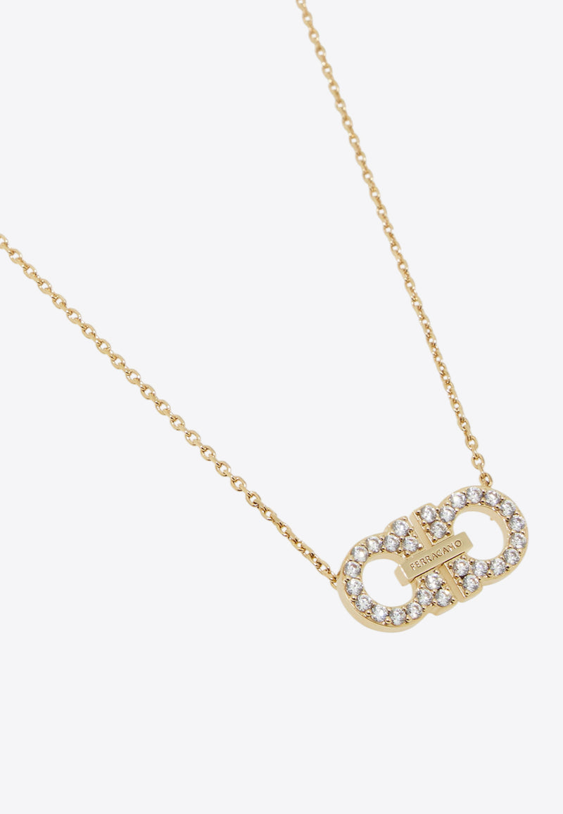 Ferragamo Double Gancini Crystal Pendant Necklace Gold 760875 NKL 2GANCRY 785183 NA