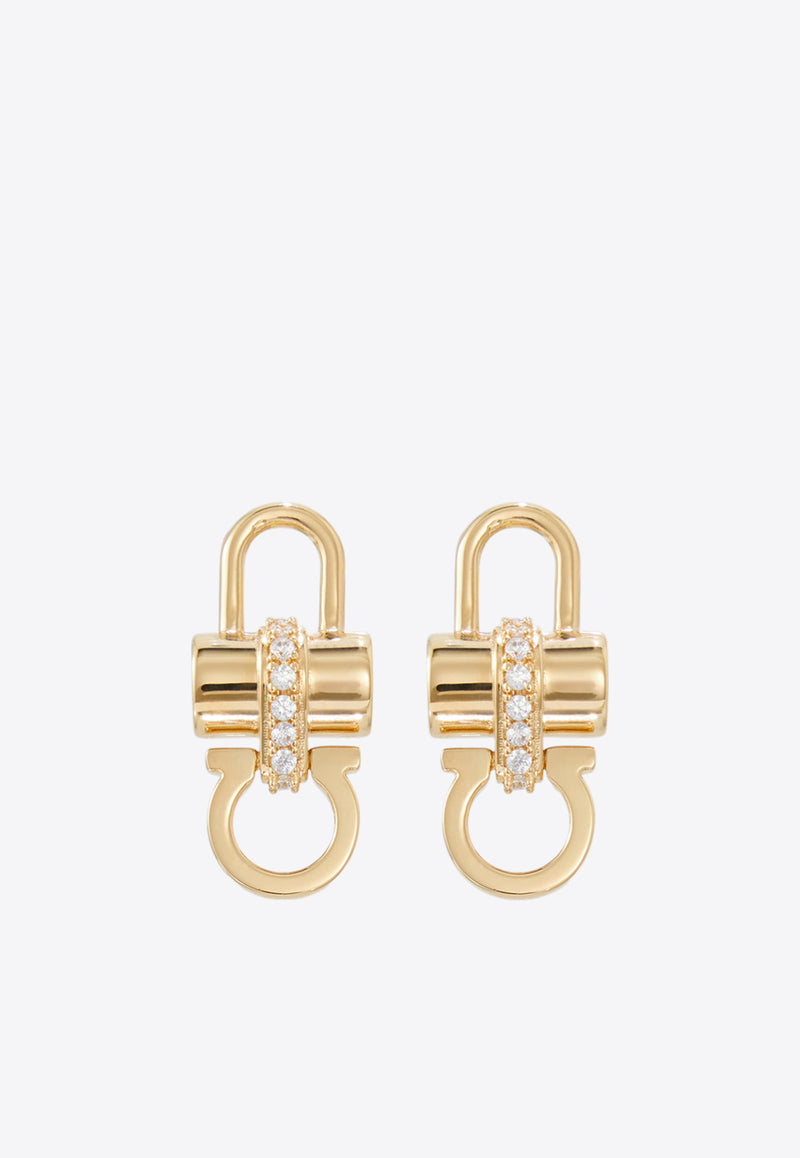 Ferragamo Crystal Embellished Padlock Stud Earrings Gold 760878 EAR LUCSTRAS 785437 ORO/CRYSTAL