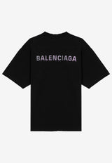 Balenciaga Rhinestone Logo Oversized T-shirt 764235TOVJ6/P_BALEN-1083 Black