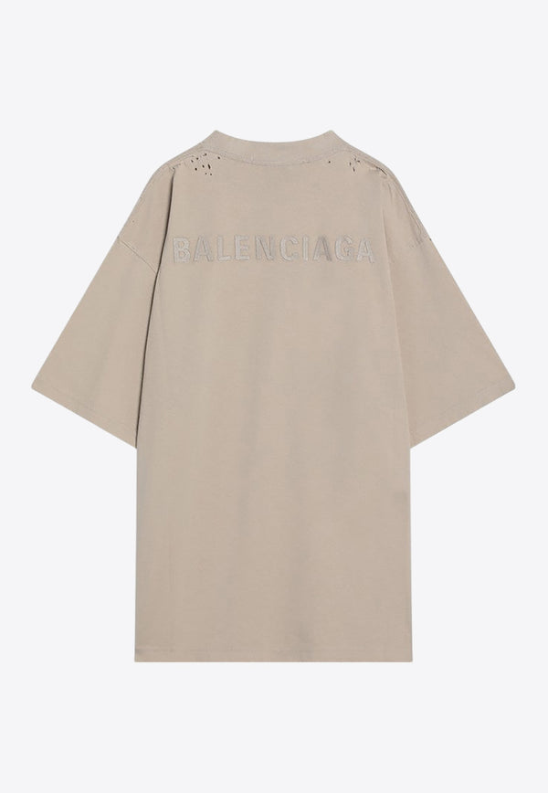 Balenciaga Distressed Logo T-shirt Beige 764235TSVO9/R_BALEN-9661