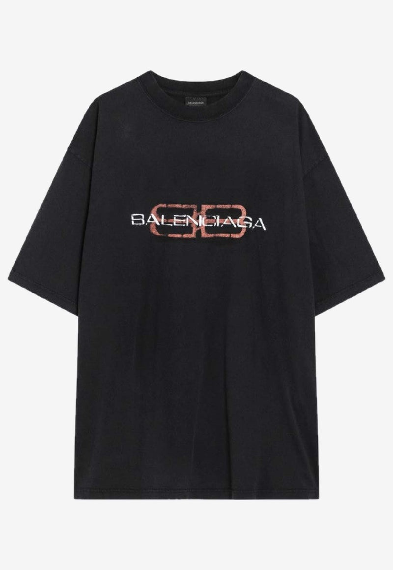 Balenciaga BB Icon Stencil Print T-shirt Black 764235TTVD6/R_BALEN-1041