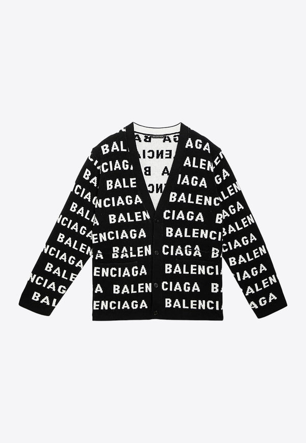 Balenciaga All-Over Logo Wool Cardigan 766414T1673/O_BALEN-1070 Black