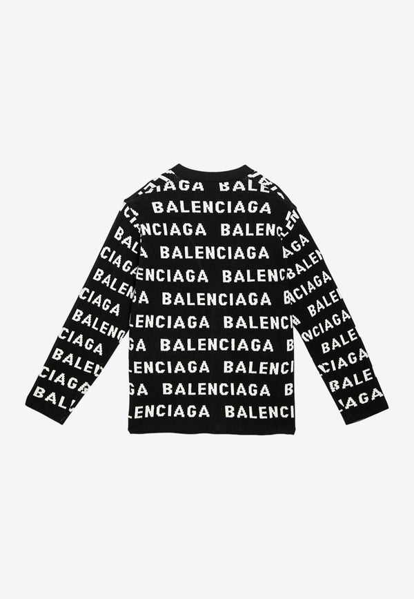Balenciaga All-Over Logo Wool Cardigan 766414T1673/O_BALEN-1070 Black