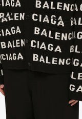 Balenciaga All-Over Logo Wool Cardigan 766471T1673/O_BALEN-1070 Black