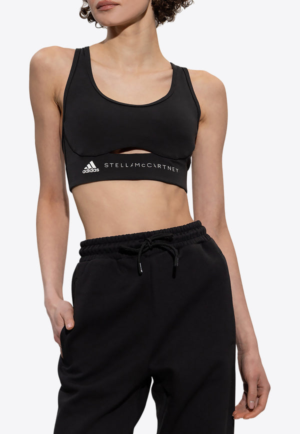 Adidas By Stella McCartney TrueStrength Logo Band Sports Bra Black HR2192 0-BLACK WHITE