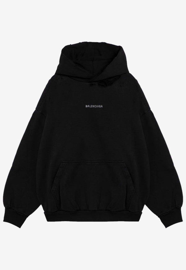 Balenciaga Rhinestone Logo Distressed Hoodie 767877TQVY1/P_BALEN-1083 Black