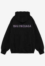 Balenciaga Rhinestone Logo Distressed Hoodie 767877TQVY1/P_BALEN-1083 Black