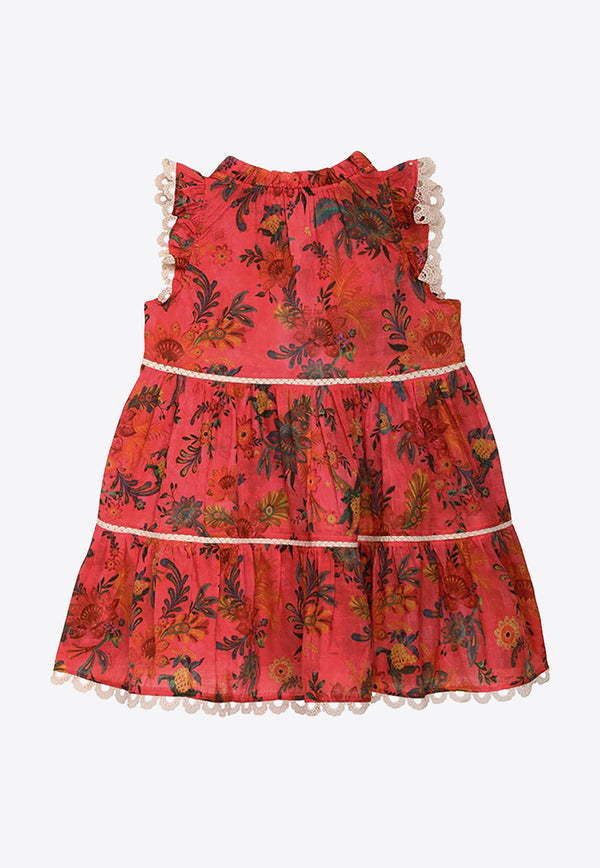 Zimmermann Kids Girls Ginger Tier Floral Dress Red 7687DSS233FLORAL