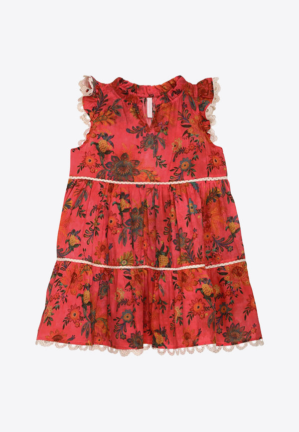 Zimmermann Kids Girls Ginger Tier Floral Dress Red 7687DSS233FLORAL