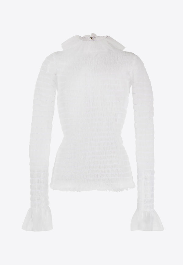 Thom Browne Turtleneck Sheer Tulle Top White FUU052A08116_100