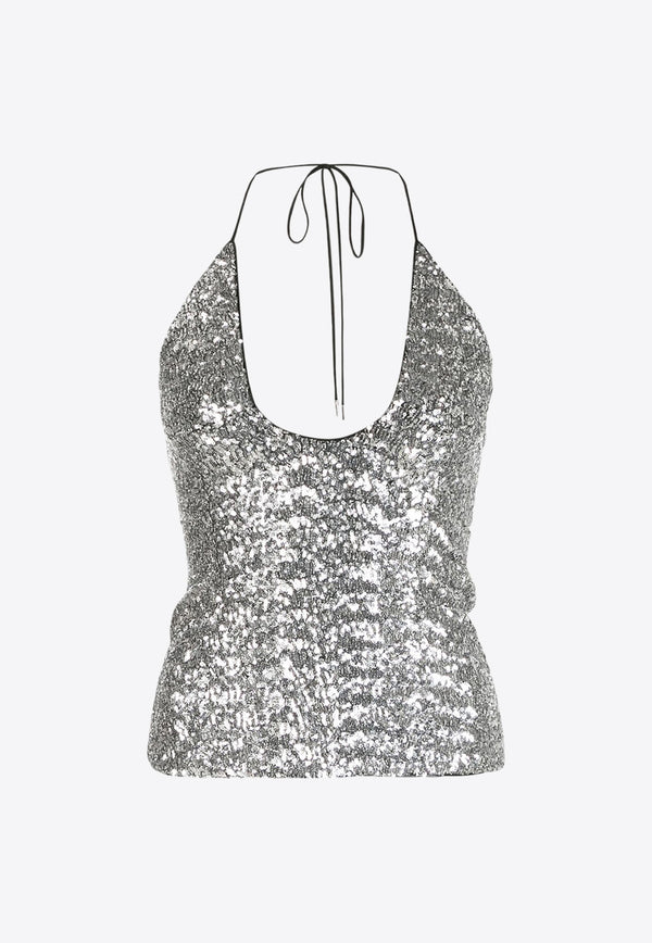 The Attico Alix Sequin-Embellished Sleeveless Top Silver 236WCT205E071_002