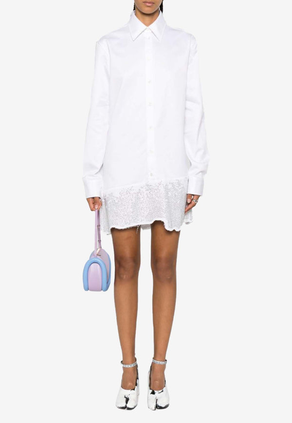 JW Anderson Crystal-Embellished Mini Shirt Dress DR0416PG0047_001 White