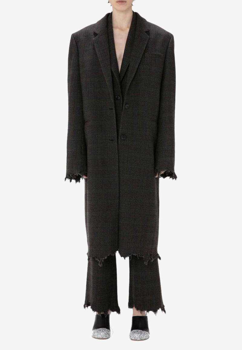 JW Anderson Checked Distressed Long Coat in Wool CO0270PG1376_929 Gray