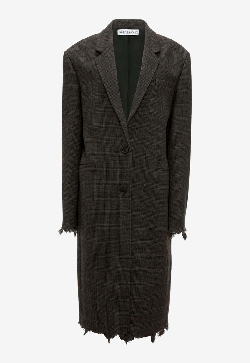 JW Anderson Checked Distressed Long Coat in Wool CO0270PG1376_929 Gray