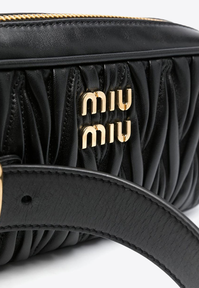Miu Miu Logo Quilted Leather Pouch Bag Black 5BF122VOOON88_F0002