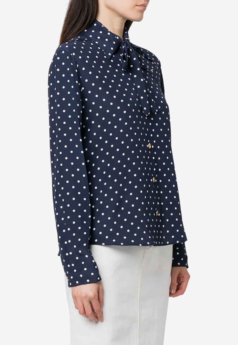 Miu Miu Polka Dot Silk Shirt with Bow Detail Blue MK1796S23213LG_F069Q