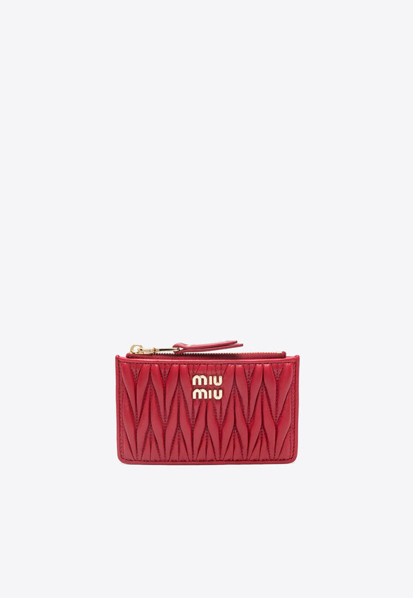 Miu Miu Logo Plaque Quilted Leather Zip Cardholder Red 5MB0602FPP_F0011