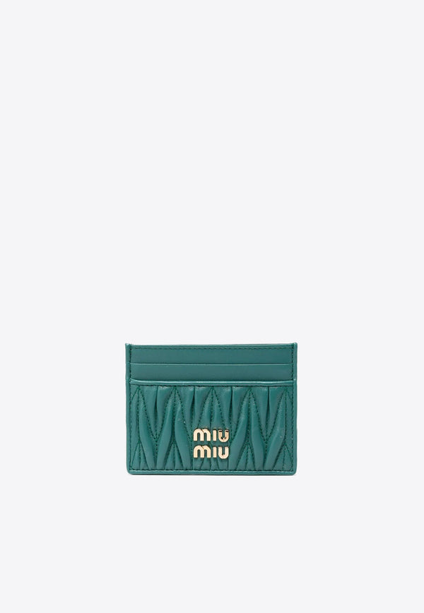 Miu Miu Logo Plaque Quilted Leather Cardholder Blue 5MC0762FPP_F0K41