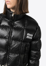 Miu Miu Logo Print Cropped Puffer Jacket Black ML967S23213FO_F0002