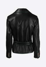 CORMIO Double-Breasted Belted Leather Jacket Black FLORENCE20BLACK